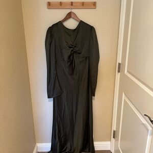 Elegant Army Green Maxi Long Sleeve Dress